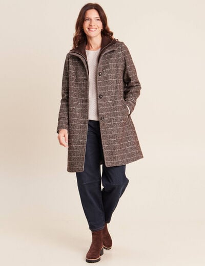 Manteau col montant doubl&eacute; marron femme