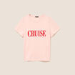 T-shirt col rond manches courtes rose poudr&eacute;e femme