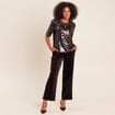 T-shirt &agrave; sequins manches courtes marron fonc&eacute; femme