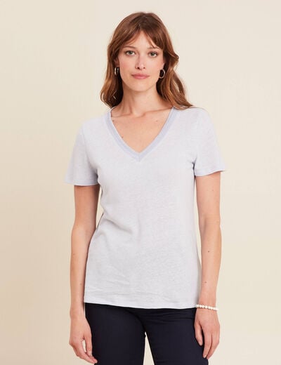 T-shirt manches courtes col en V bleu clair femme