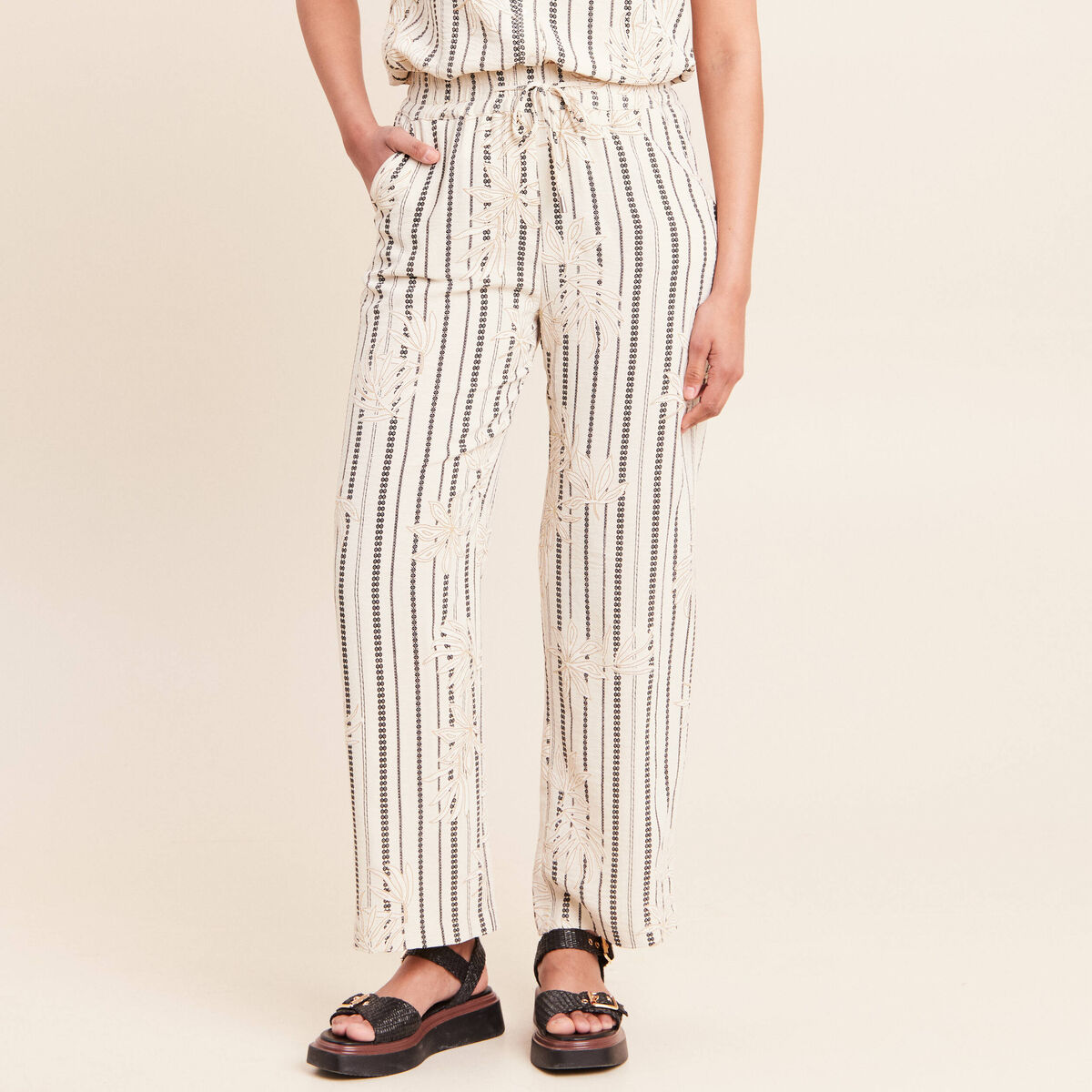 Pantalon large taille haute noir femme