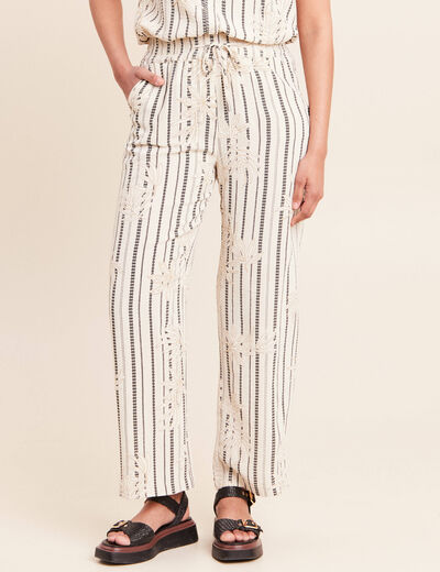 Pantalon large taille haute noir femme