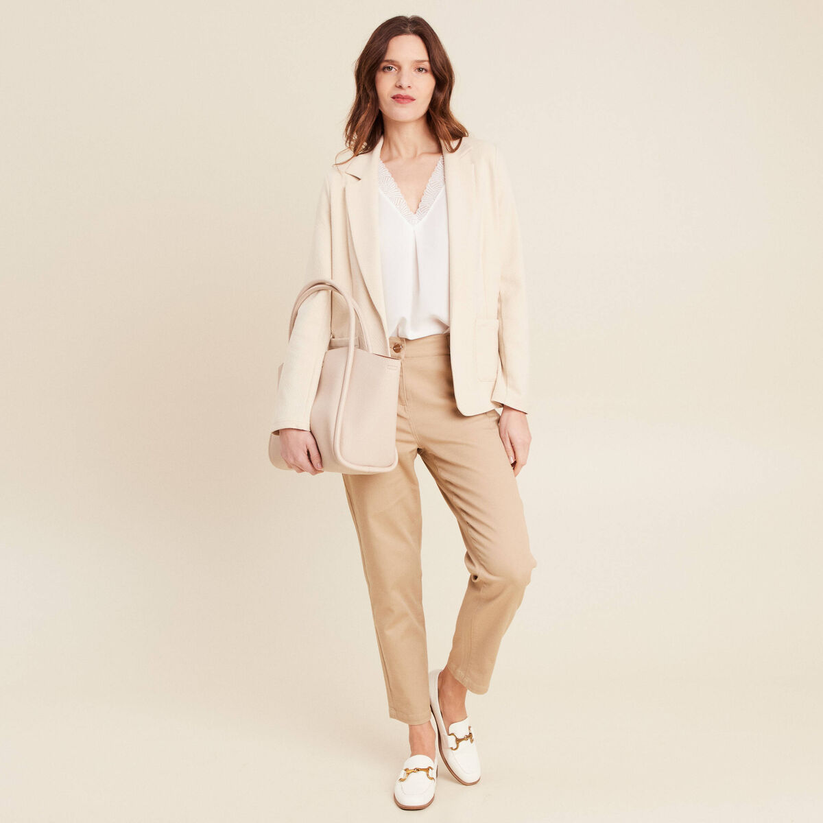 Pantalon coupe droite 7/8&egrave;me sable femme