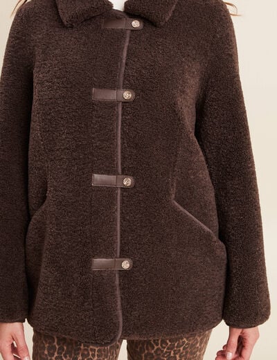 Manteau droit effet mouton marron fonc&eacute; femme