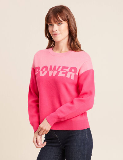 Pull col rond manches longues rose fushia femme