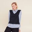 Pull effet 2-en-1 chemise bleu fonc&eacute; femme