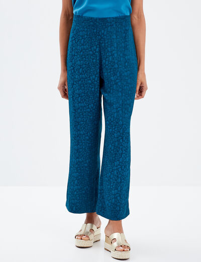 Pantalon flou élastiqué bleu canard femme