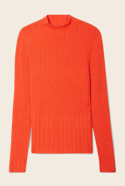 Pull manches longues côtelé orange femme