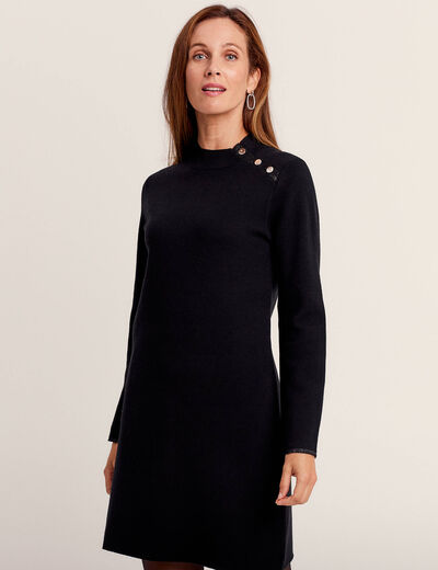 Robe pull droite col montant noir femme