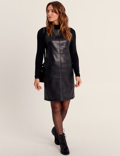 Robe droite simili cuir noir femme