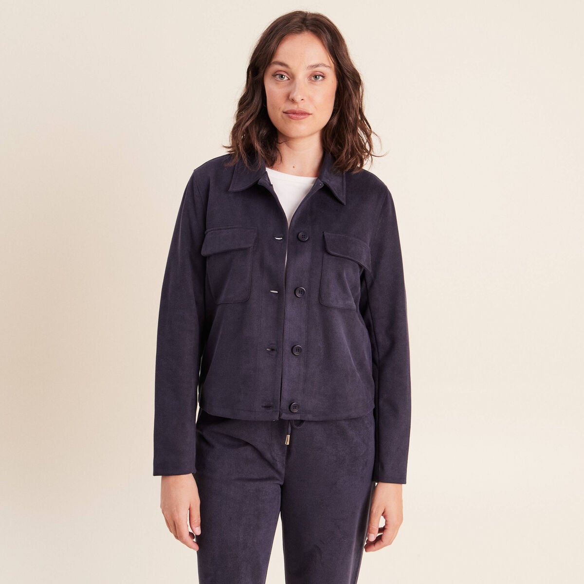 Veste doubl&eacute;e bleu fonc&eacute; femme