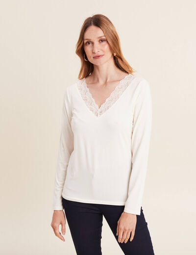 T-shirt thermo-douceur manches longues ecru femme