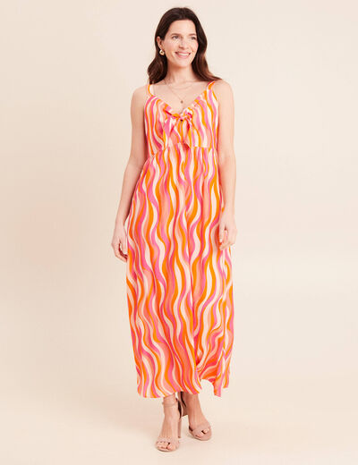 Robe longue &eacute;vas&eacute;e &agrave; fines bretelles orange femme
