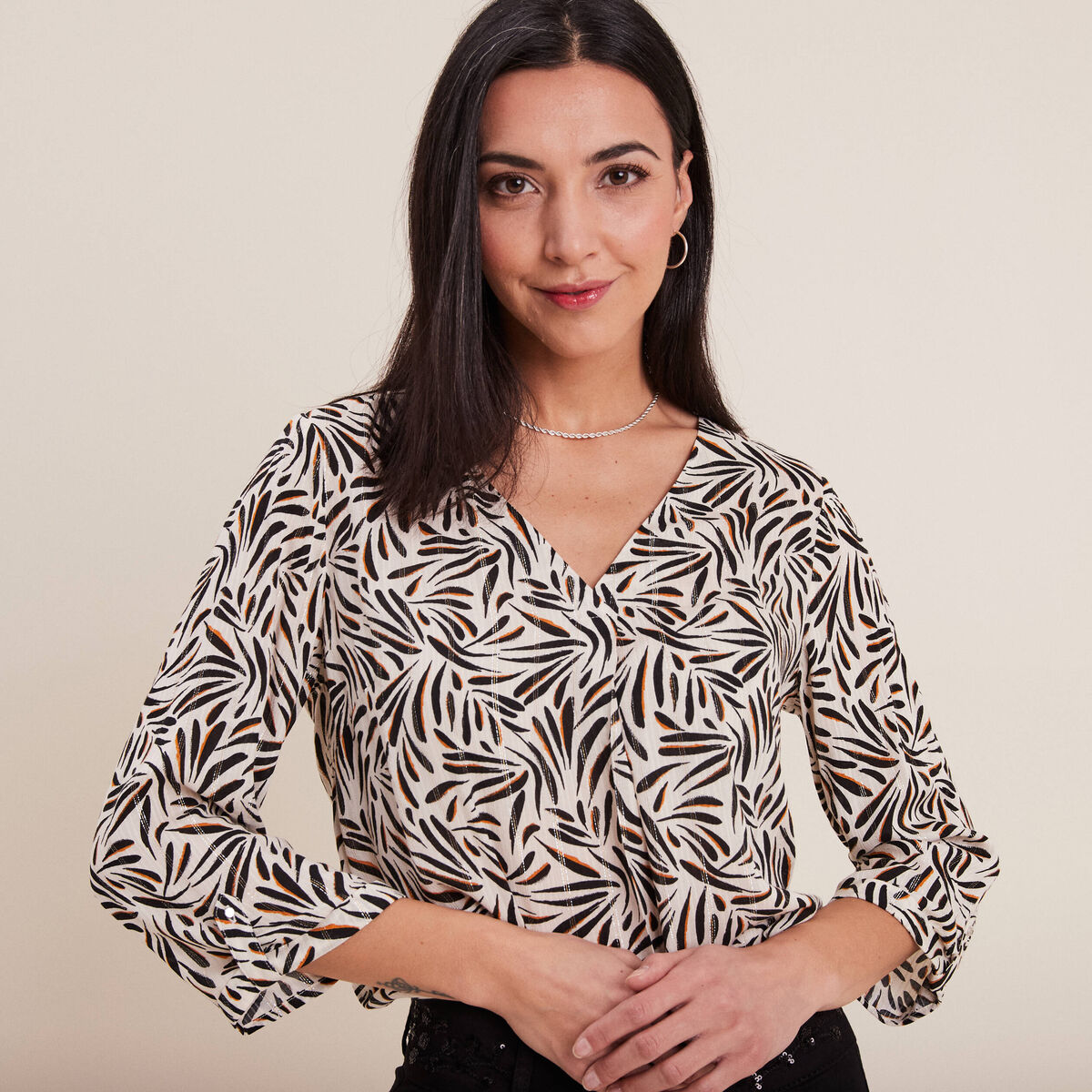Blouse manches 3/4 noir femme