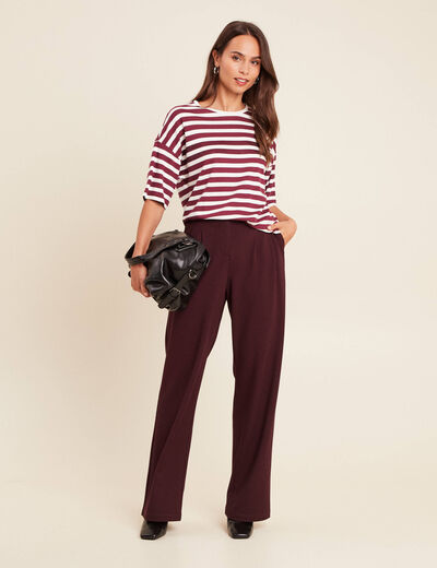 Pantalon large taille standard bordeaux femme
