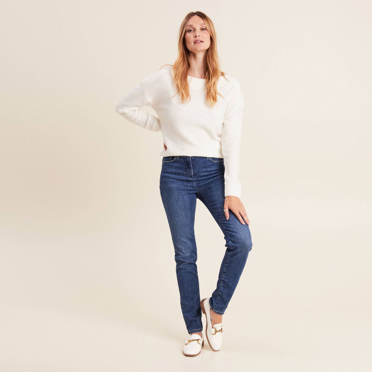 Pull manches longues ecru femme