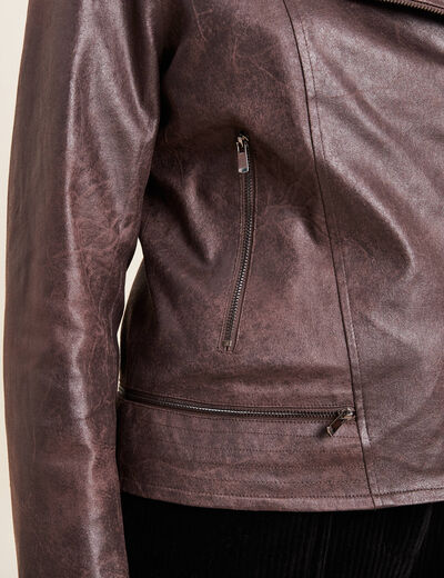 Veste esprit motard zippée marron foncé femme