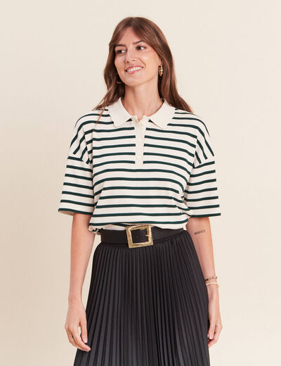 Polo ample col chemise vert femme