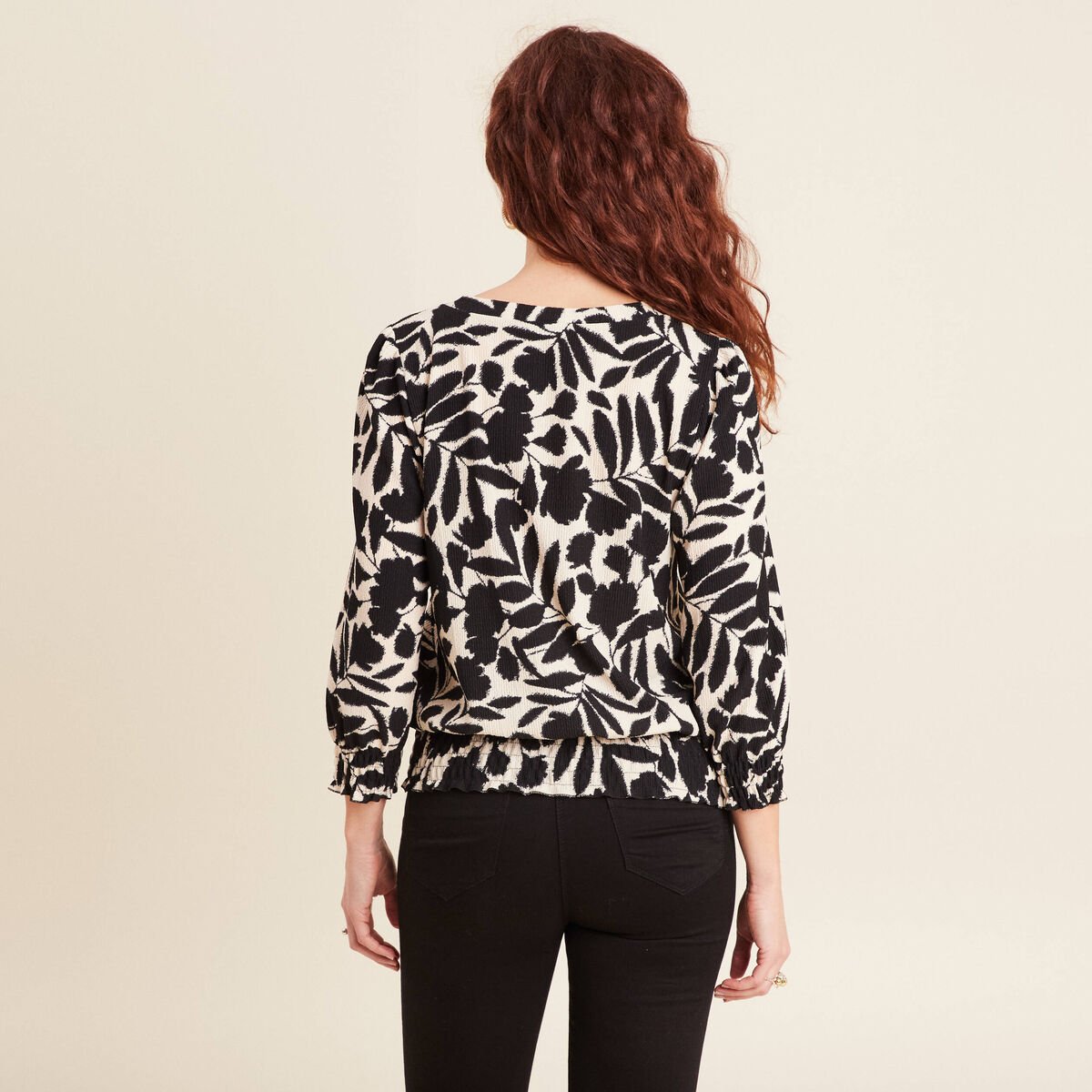 Blouse manches 3/4 noir femme