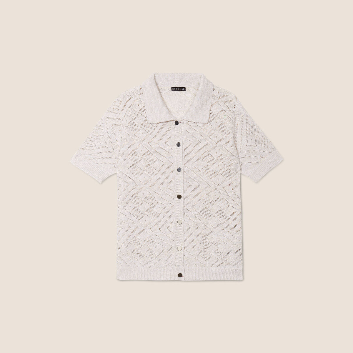 Pull manches courtes col polo ecru femme