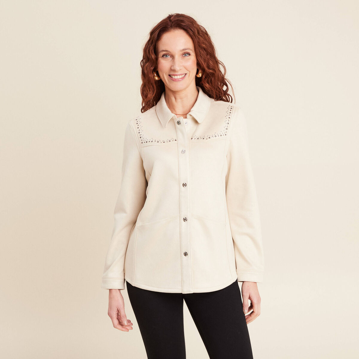 Veste suédine détails cloutés sable femme