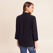Veste longue droite col tailleur bleu fonc&eacute; femme