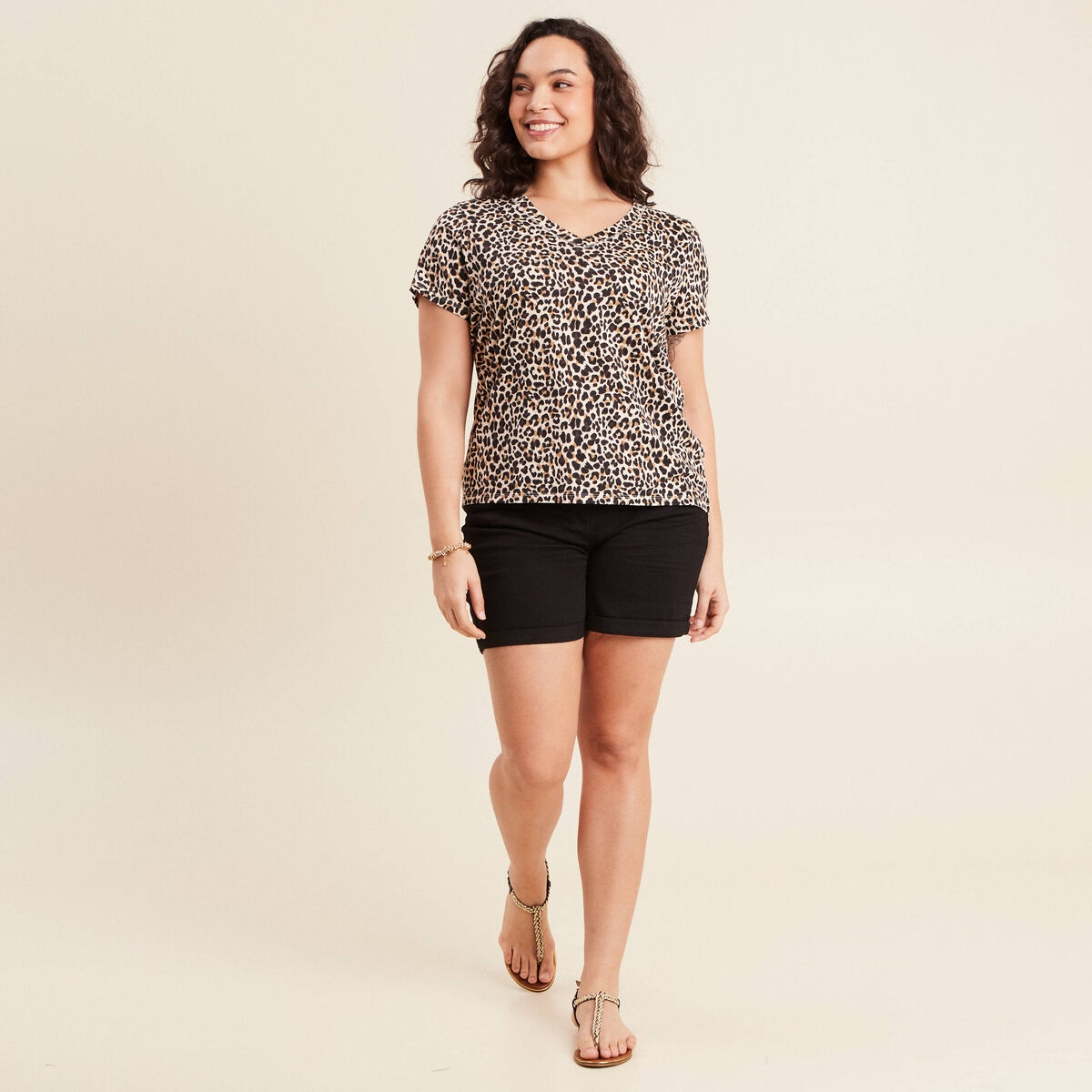 T-shirt manches courtes beige femme