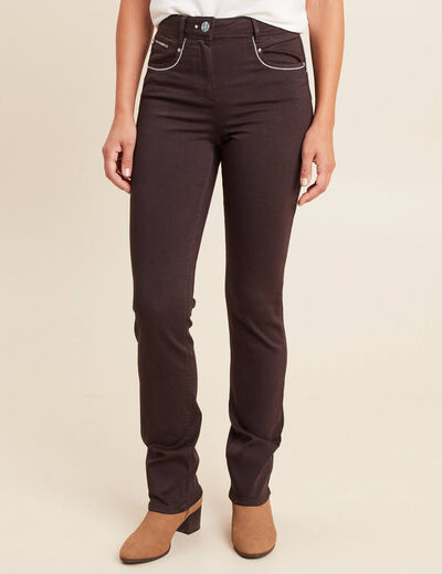 Pantalon droit taille haute marron fonc&eacute; femme