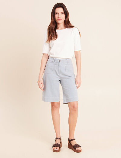 Bermuda casual taille haute bleu femme