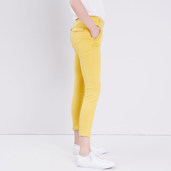 Pantalon ajusté détails bijoux jaune clair femme