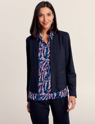 Veste ajustée col châle bleu marine femme