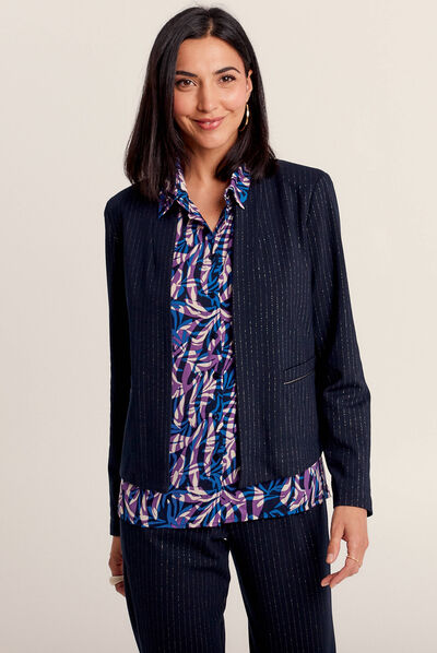 Veste ajustée col châle bleu marine femme