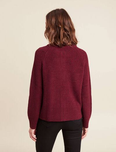 Gilet droit mi-long col rond bordeaux femme
