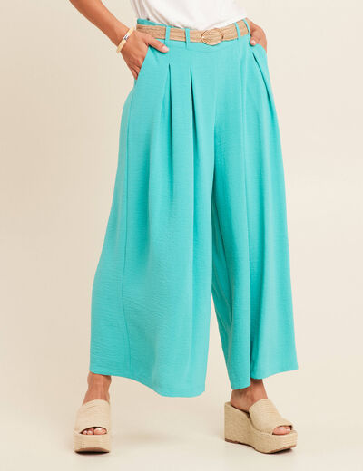 Pantalon jupe-culotte large vert turquoise femme
