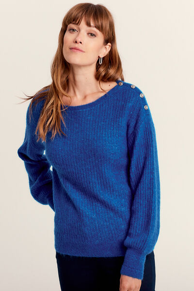 Pull manches longues bleu electrique femme