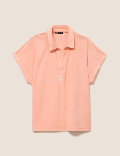 Polo droit col chemise manches courtes orange abricot femme