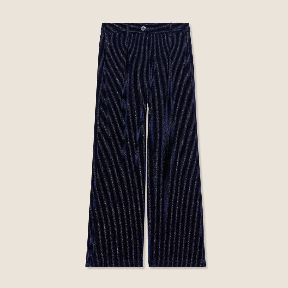 Pantalon large velours bleu fonc&eacute; femme