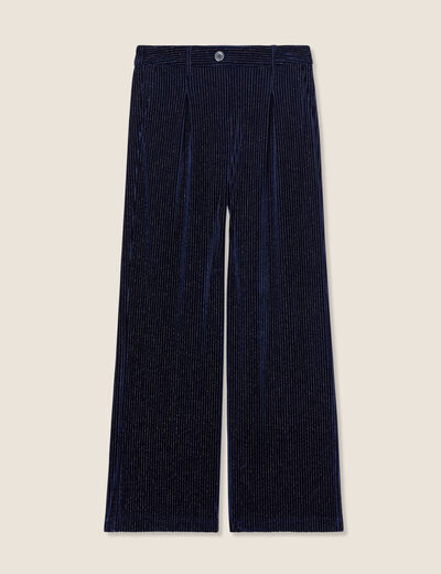Pantalon large velours bleu foncé femme
