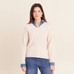 Pull bi-mati&egrave;re col chemise ecru femme