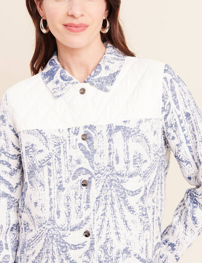 Veste bi-mati&egrave;re jacquard bleu femme