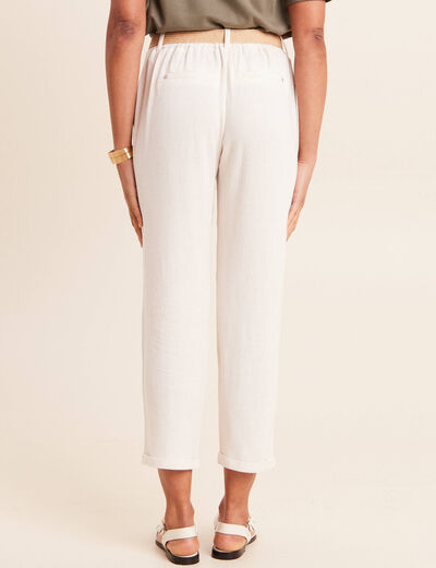 Pantalon large 7/8&egrave;me taille bascul&eacute;e beige femme