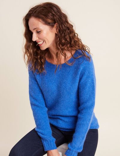 Pull manches longues bleu femme