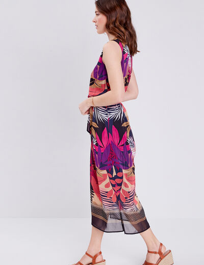 Robe longue droite ceinturée rose femme