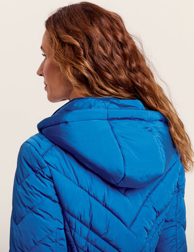 Doudoune d&eacute;perlante &agrave; capuche amovible bleu electrique femme