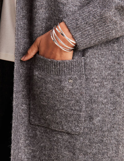 Gilet long manches longues gris foncé femme