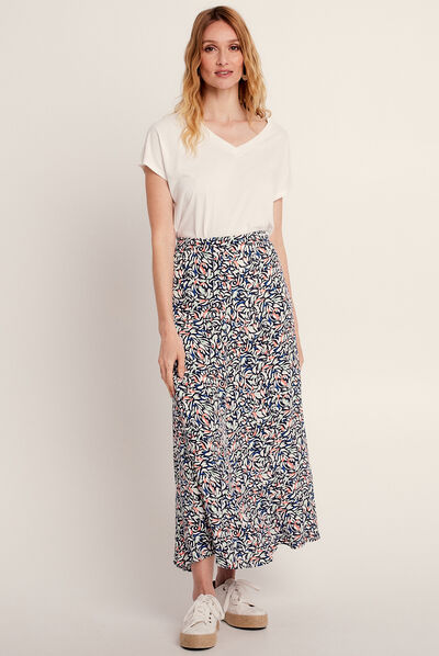 Jupe longue évasée bleu femme