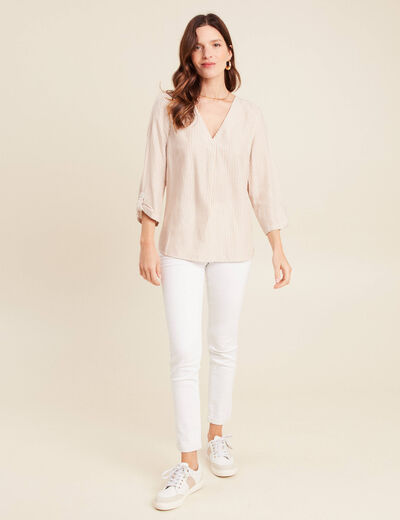 blouse fluide manches 3/4 marron femme
