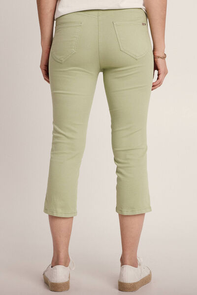 Pantacourt droit taille standard vert olive femme