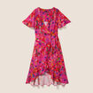 Robe courte &eacute;vas&eacute;e col v manches courtes rose femme