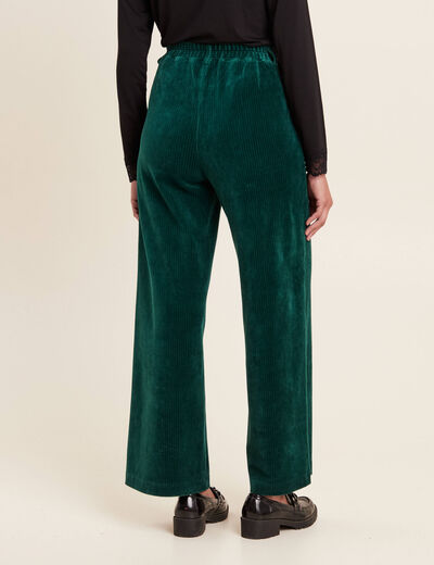 Pantalon large velours vert foncé femme
